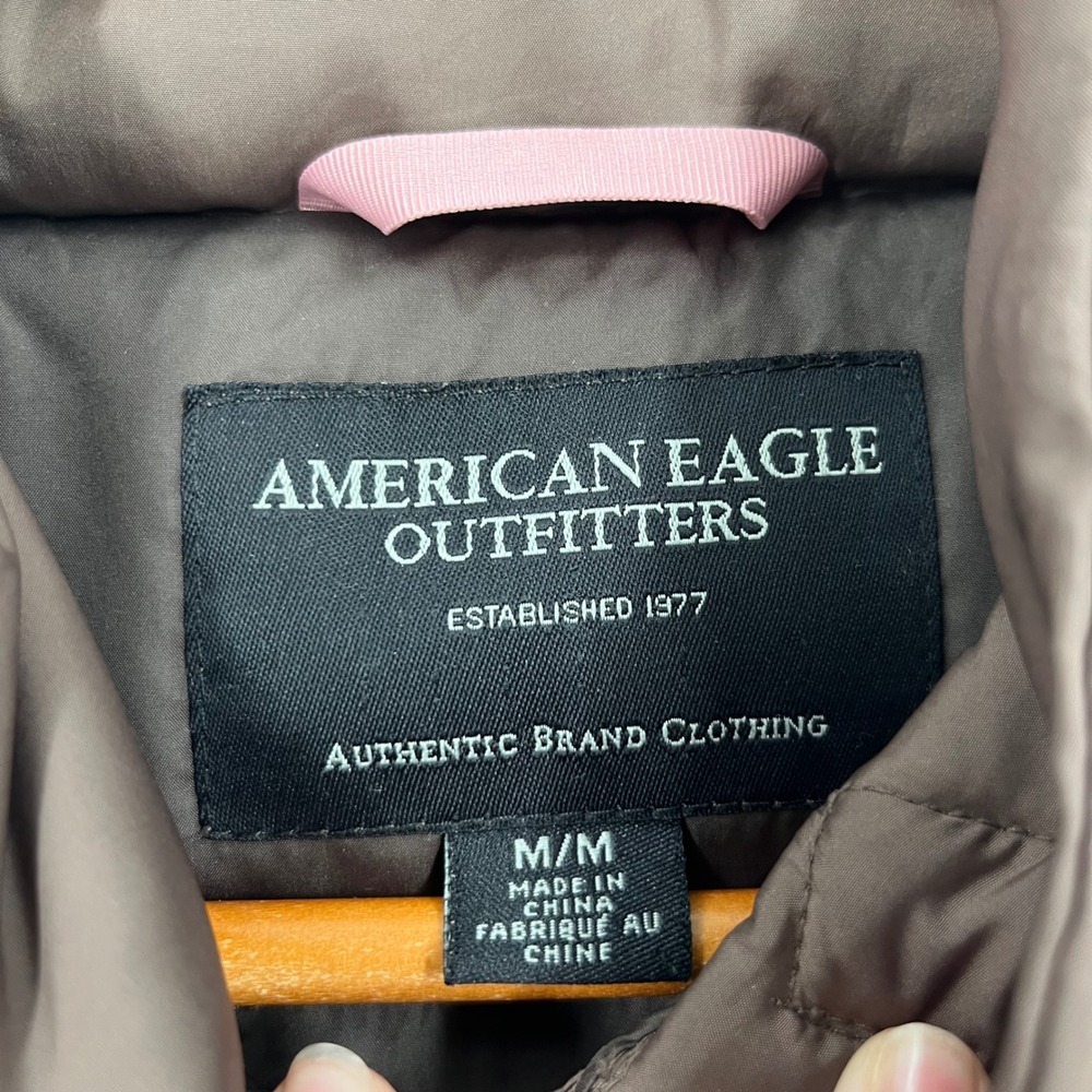 American Eagle Puffer Vest Women Medium Brown Quilted Full Zip Gorpcore Layering - Picture 4 of 8